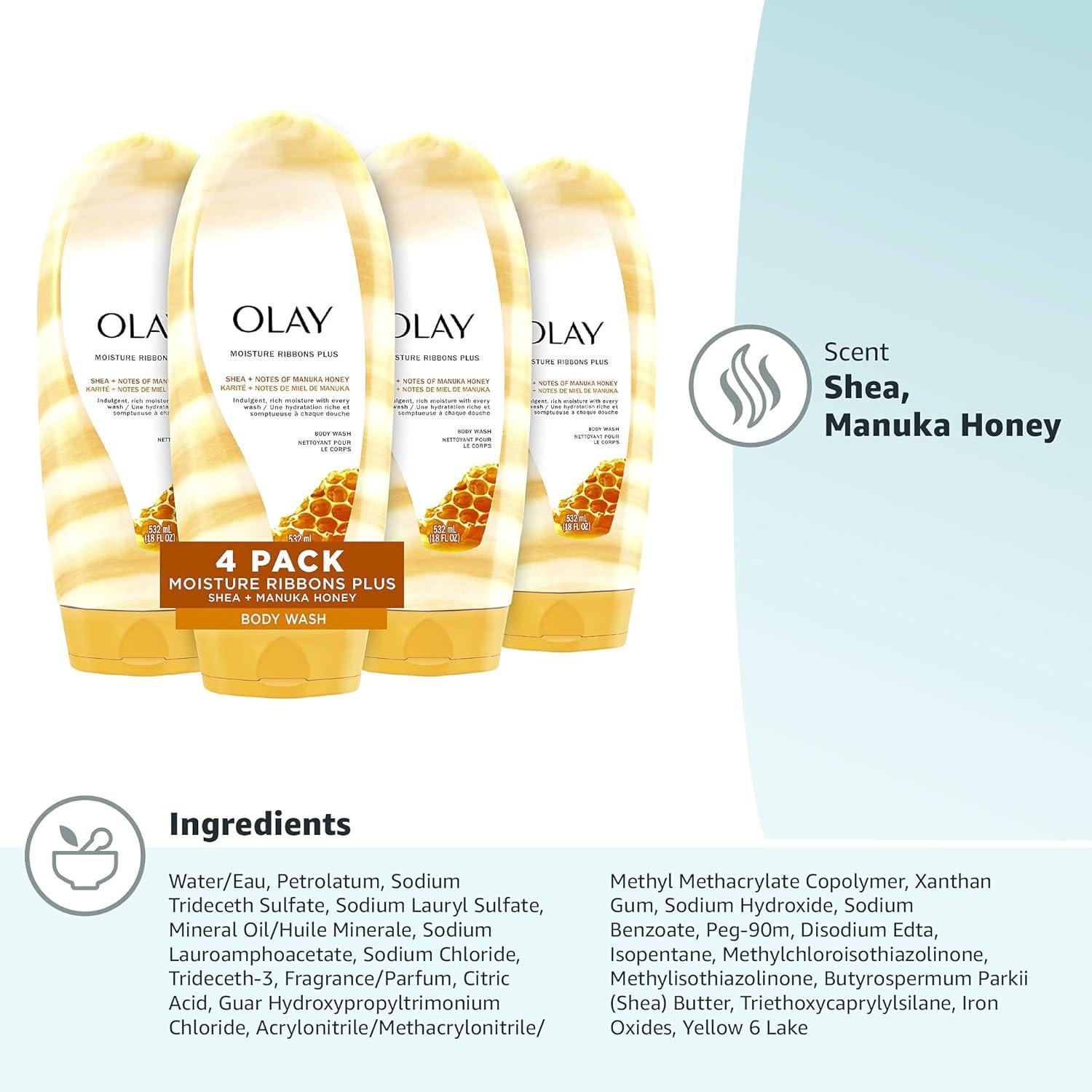 imageOlay Moisture Ribbons Body Wash with Shea and Notes of Jasmine Petals 18 fl oz Pack of 4Honey
