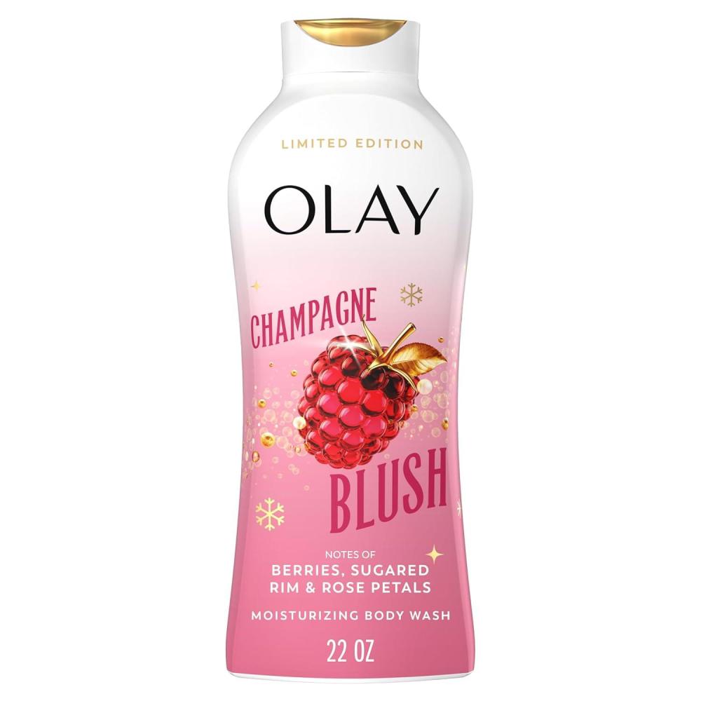 imageOlay Body Wash for Women Hydrating amp Moisturizing Holiday Edition With Plant Based Cleansers B3 Complex For All Skin Types Fireside Fir with Fresh Spruce amp Sandalwood Scent 22 fl ozChampagne Blush with Berries Sugared Rim Rose Petals