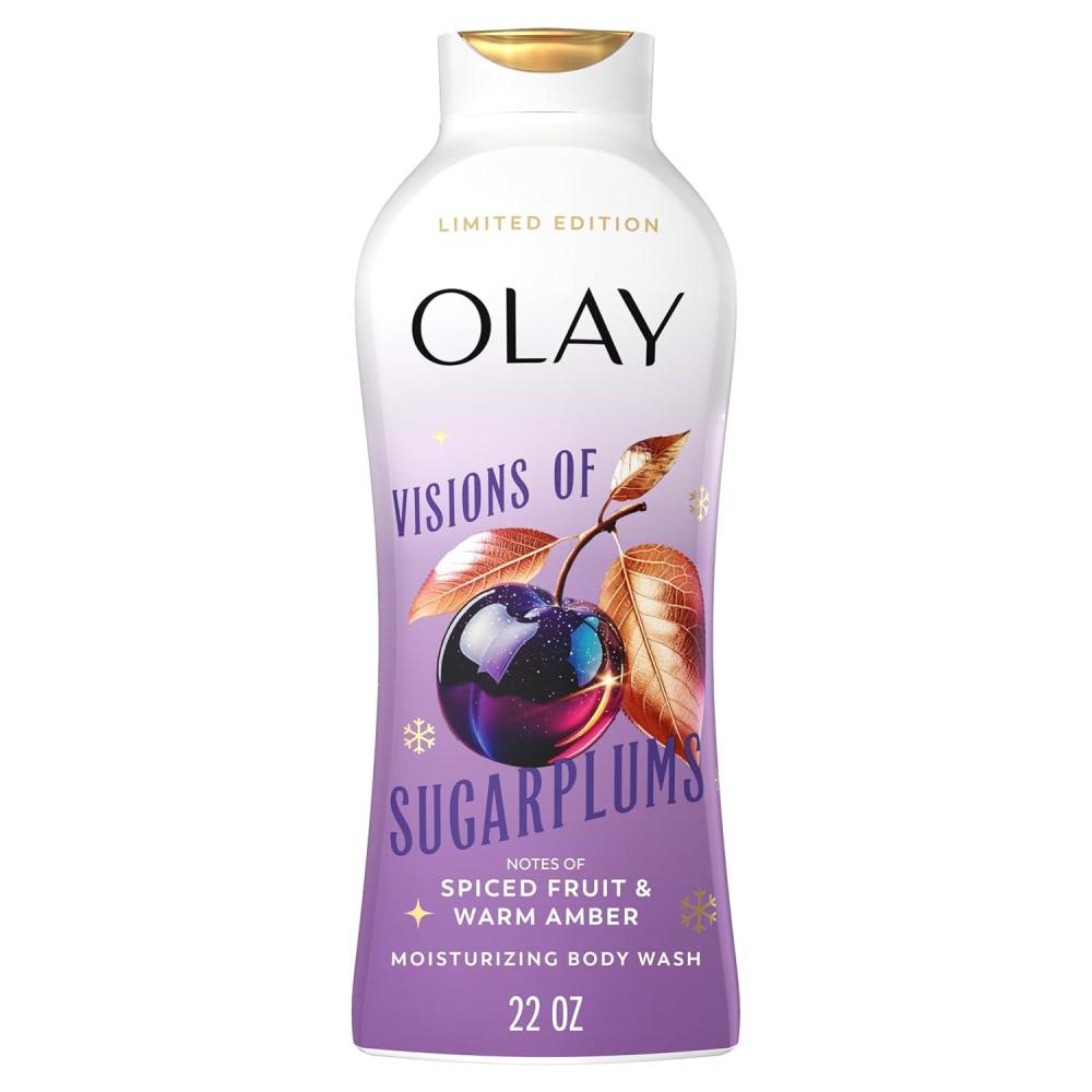 imageOlay Body Wash for Women Hydrating amp Moisturizing Holiday Edition With Plant Based Cleansers B3 Complex For All Skin Types Fireside Fir with Fresh Spruce amp Sandalwood Scent 22 fl ozVisions of Sugarplums with Spiced Fruit Warm Amber