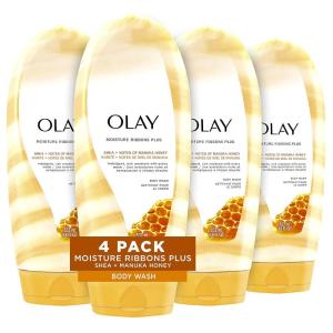 Olay Moisture Ribbons Body Wash with Shea and Notes of Jasmine Petals, 18 fl oz, (Pack of 4)(Honey)