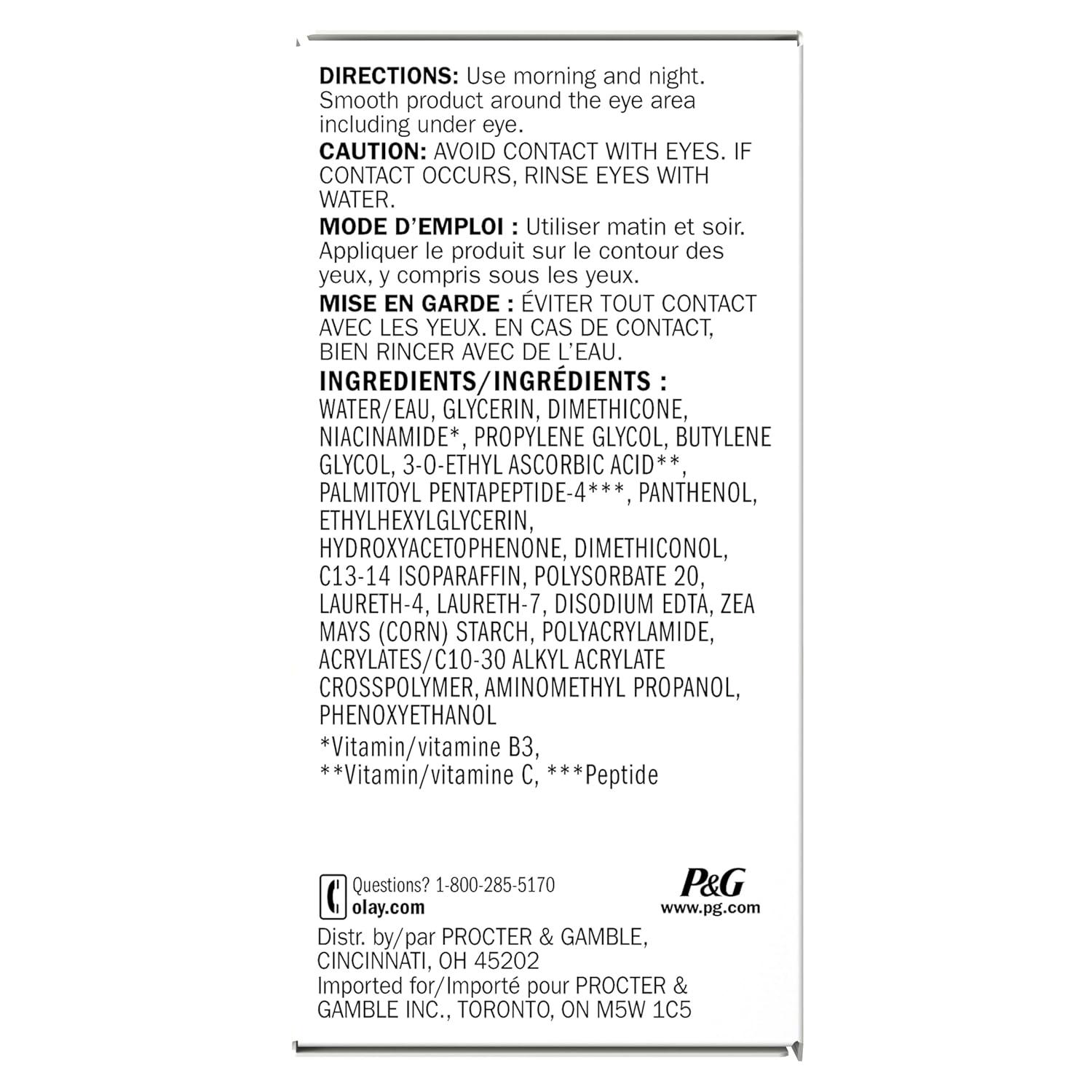 imageOlay Brightening Eye Cream with Vitamin C FragranceFree Hydrating Under Eye Cream for Dark Circles and Dull Skin Lightweight Eye Cream with Peptides and Vitamin B3 05 oz