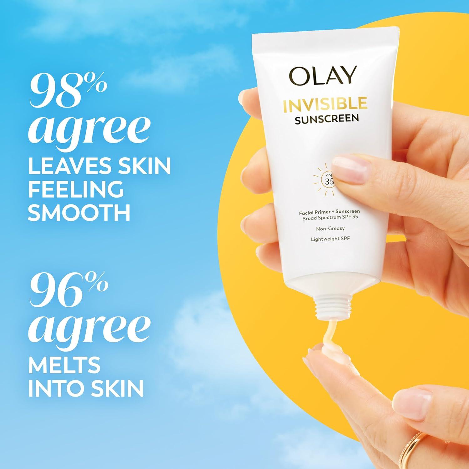 imageOlay Invisible Sunscreen SPF 35 100 Invisible Facial Sunscreen and Makeup Primer FragranceFree Weightless No White Cast Broad Spectrum Sun Protection with Vitamin C amp E Aloe Vera 17 Oz17 Ounce Pack of 1
