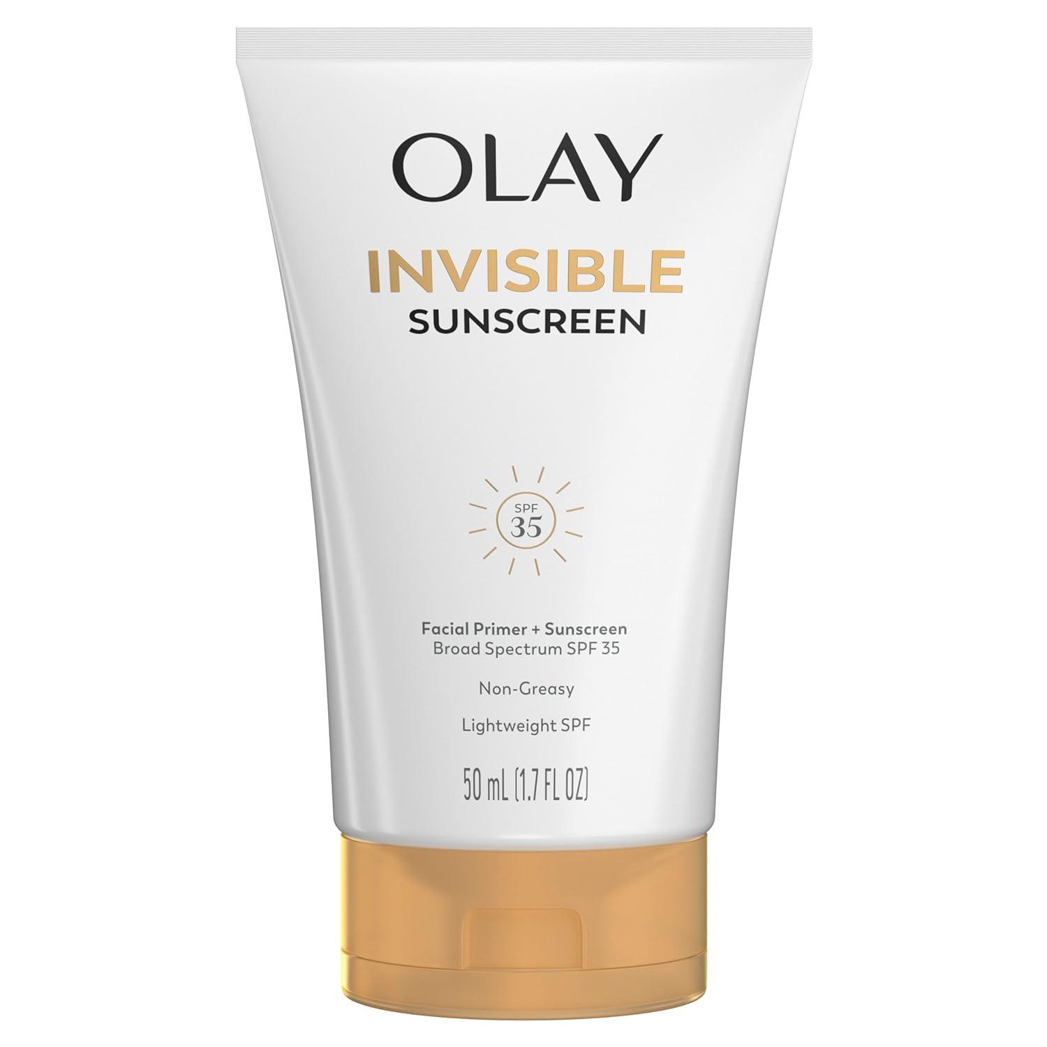imageOlay Invisible Sunscreen SPF 35 100 Invisible Facial Sunscreen and Makeup Primer FragranceFree Weightless No White Cast Broad Spectrum Sun Protection with Vitamin C amp E Aloe Vera 17 Oz17 Ounce Pack of 1