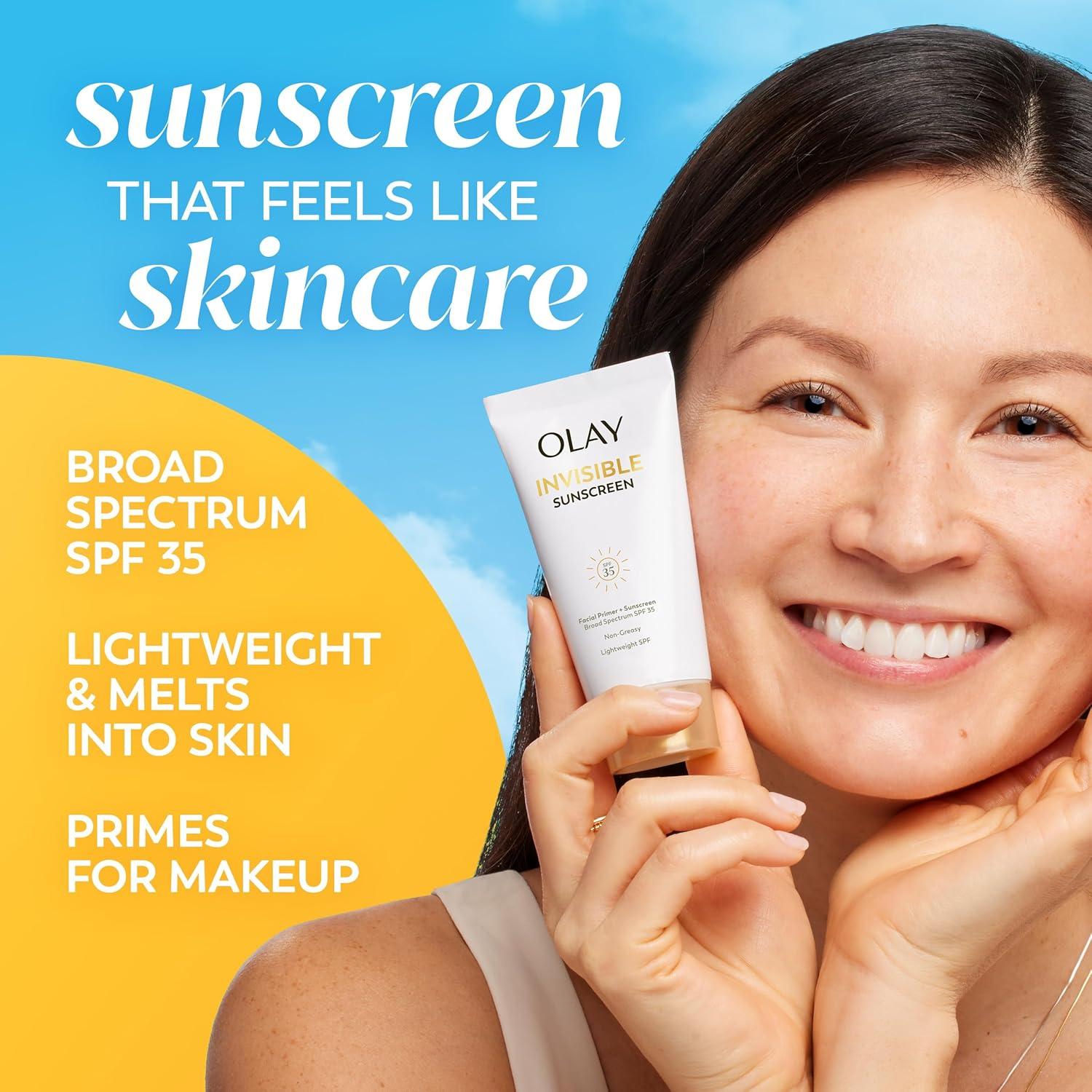 imageOlay Invisible Sunscreen SPF 35 100 Invisible Facial Sunscreen and Makeup Primer FragranceFree Weightless No White Cast Broad Spectrum Sun Protection with Vitamin C amp E Aloe Vera 17 Oz17 Ounce Pack of 1