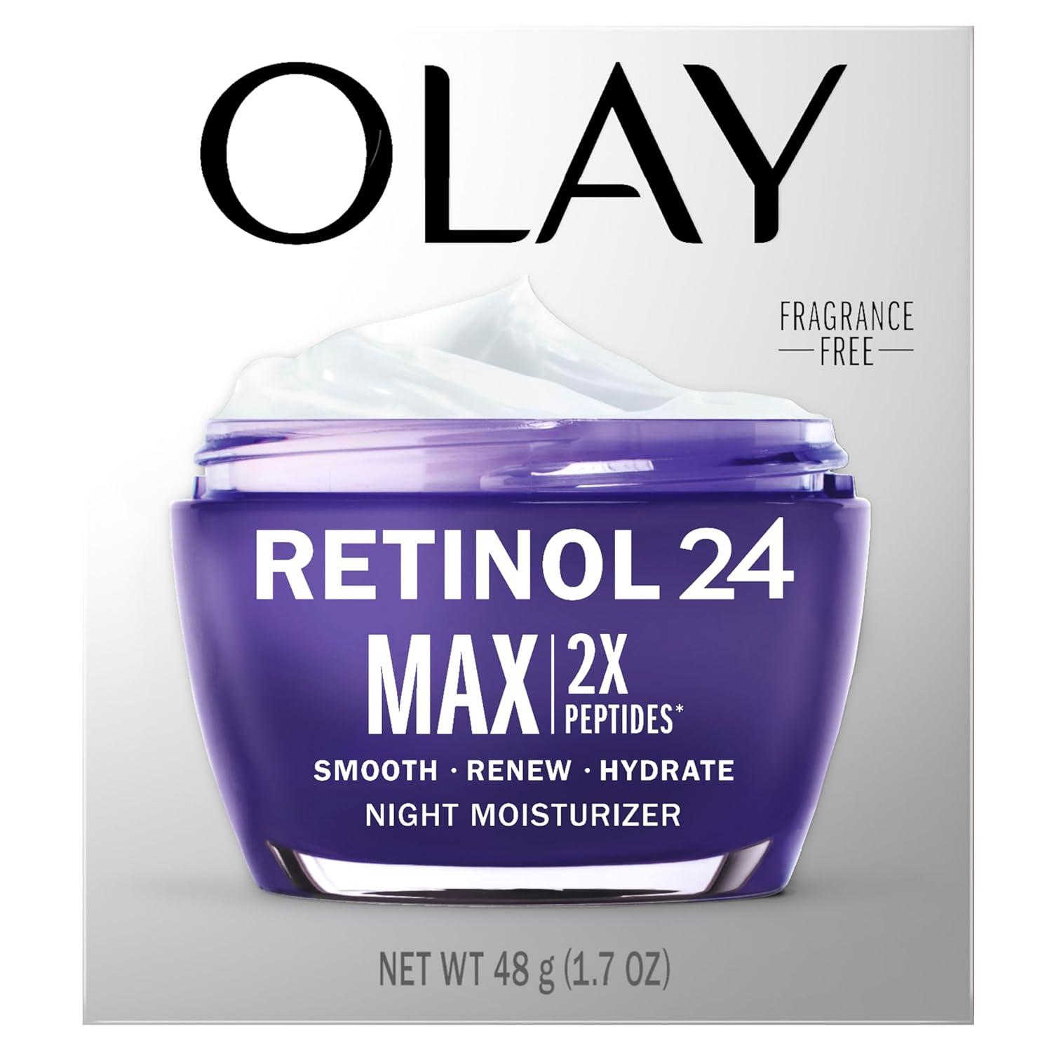 imageOlay Retinol Face Moisturizer 24 MAX AntiAging Night Cream for Women FragranceFree AntiWrinkle Skin Care 17 oz amp Trial Size Retinol Cleansing Melts WaterActivated Face Wash 12 ct