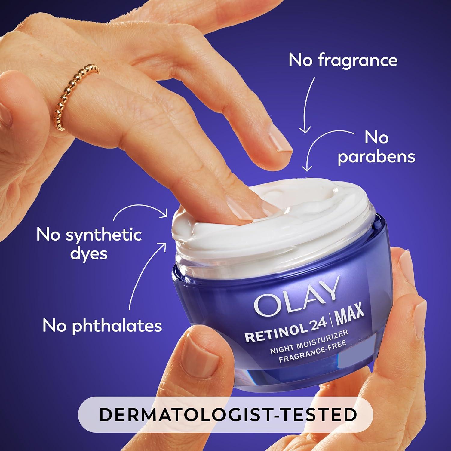 imageOlay Retinol Face Moisturizer 24 MAX AntiAging Night Cream for Women FragranceFree AntiWrinkle Skin Care 17 oz amp Trial Size Retinol Cleansing Melts WaterActivated Face Wash 12 ct