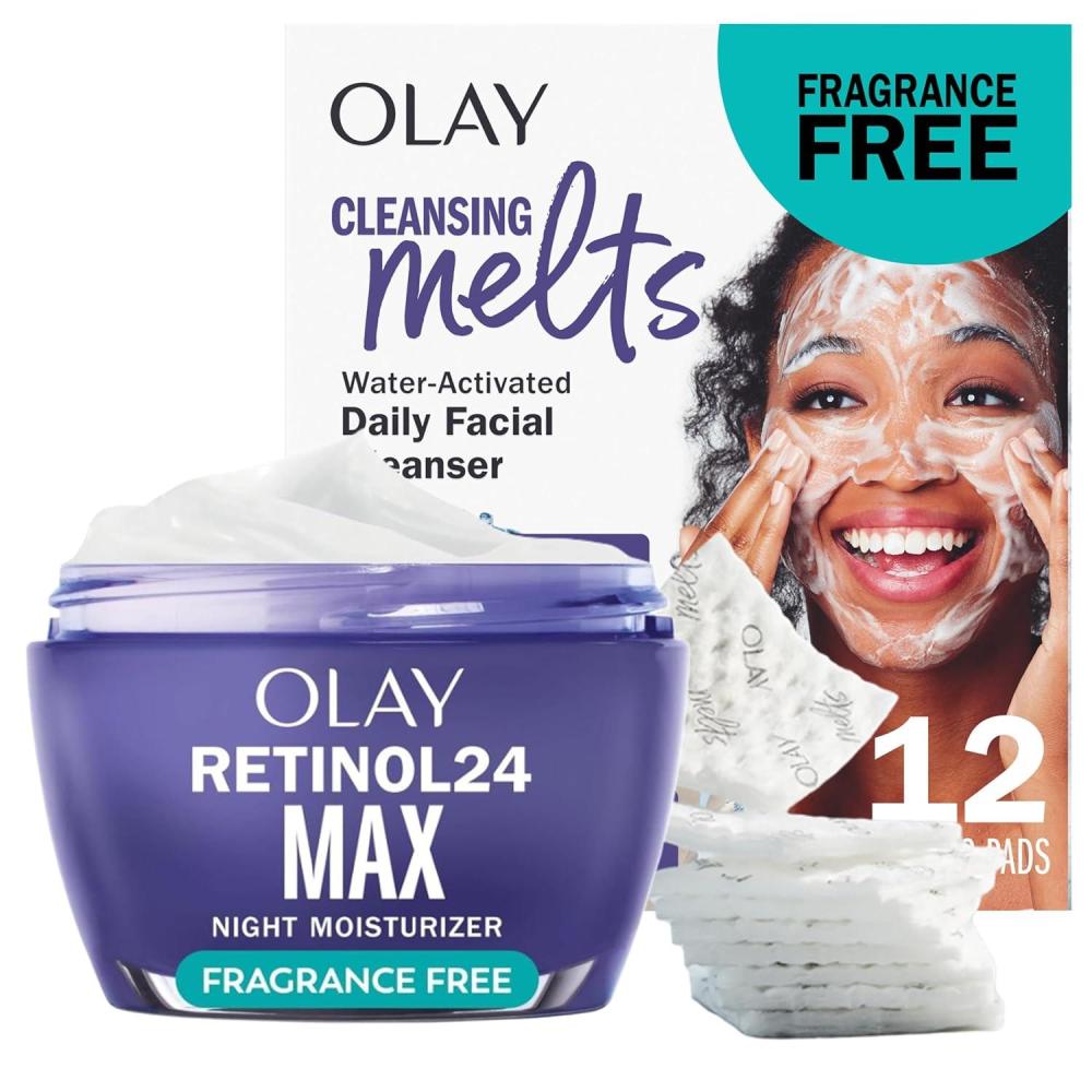 imageOlay Retinol Face Moisturizer 24 MAX AntiAging Night Cream for Women FragranceFree AntiWrinkle Skin Care 17 oz amp Trial Size Retinol Cleansing Melts WaterActivated Face Wash 12 ct