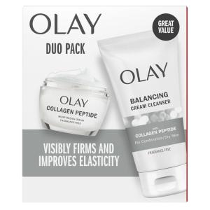 Olay Collagen Peptide Duo Pack Face Wash and Moisturizer Set, Fragrance Free Skincare Routine Set with Balancing Cream Cleanser 5 fl oz and Moisturizing Cream 1.7 oz for Normal Skin